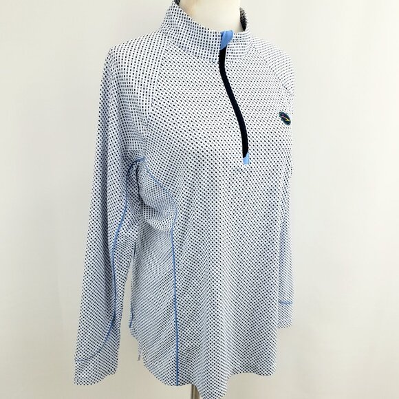 Peter Millar 1/4-Zip Golf Pullover Size MEDIUM Blue Dot UPF 50% Sun Protection - Picture 5 of 10